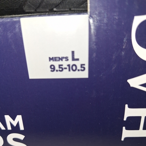 A pair of Haggar men's size large memory foam slippers. Black with diamond print - Picture 2 of 6